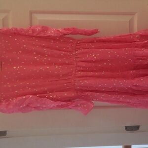 Lilly Pulitzer | Silk Chianna Coral Sands Pink Gold Polka Dot Puff Sleeve Dress